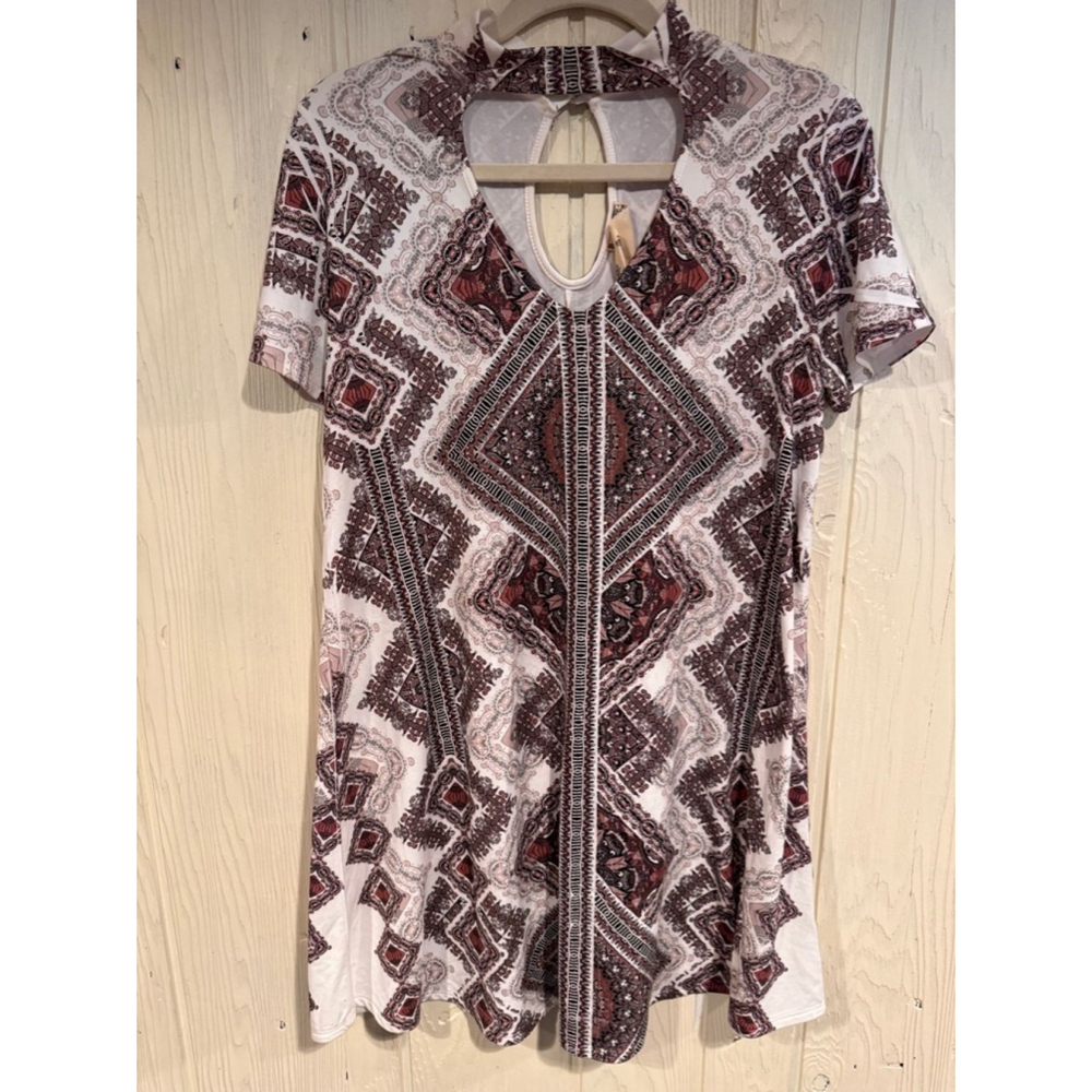 Blu Pepper White Brown Printed Mini Dress Medium